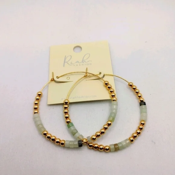 Amazonite Natural Stone Hoop Earrings - Picture 2 of 3